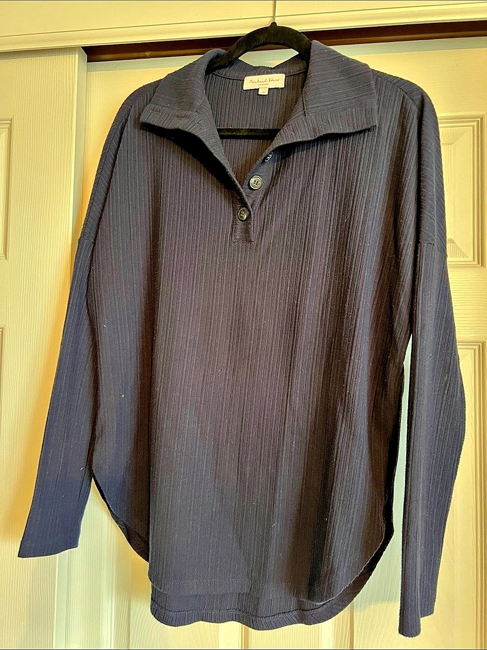 Michael Stars Ribbed Button Front Tunic 30in Navy Size Medium